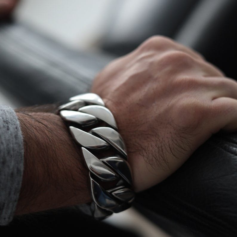 20mm Heavy Men’s Silver Stainless Steel Cuban Link Chain Bracelet 1